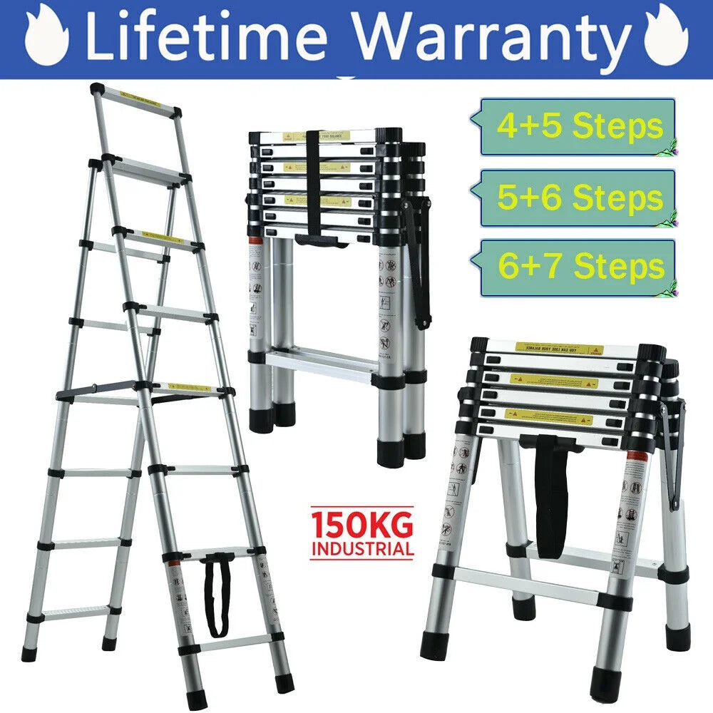 6+7 Steps Aluminium 2 Ways Combination Ladder with Handrail I163