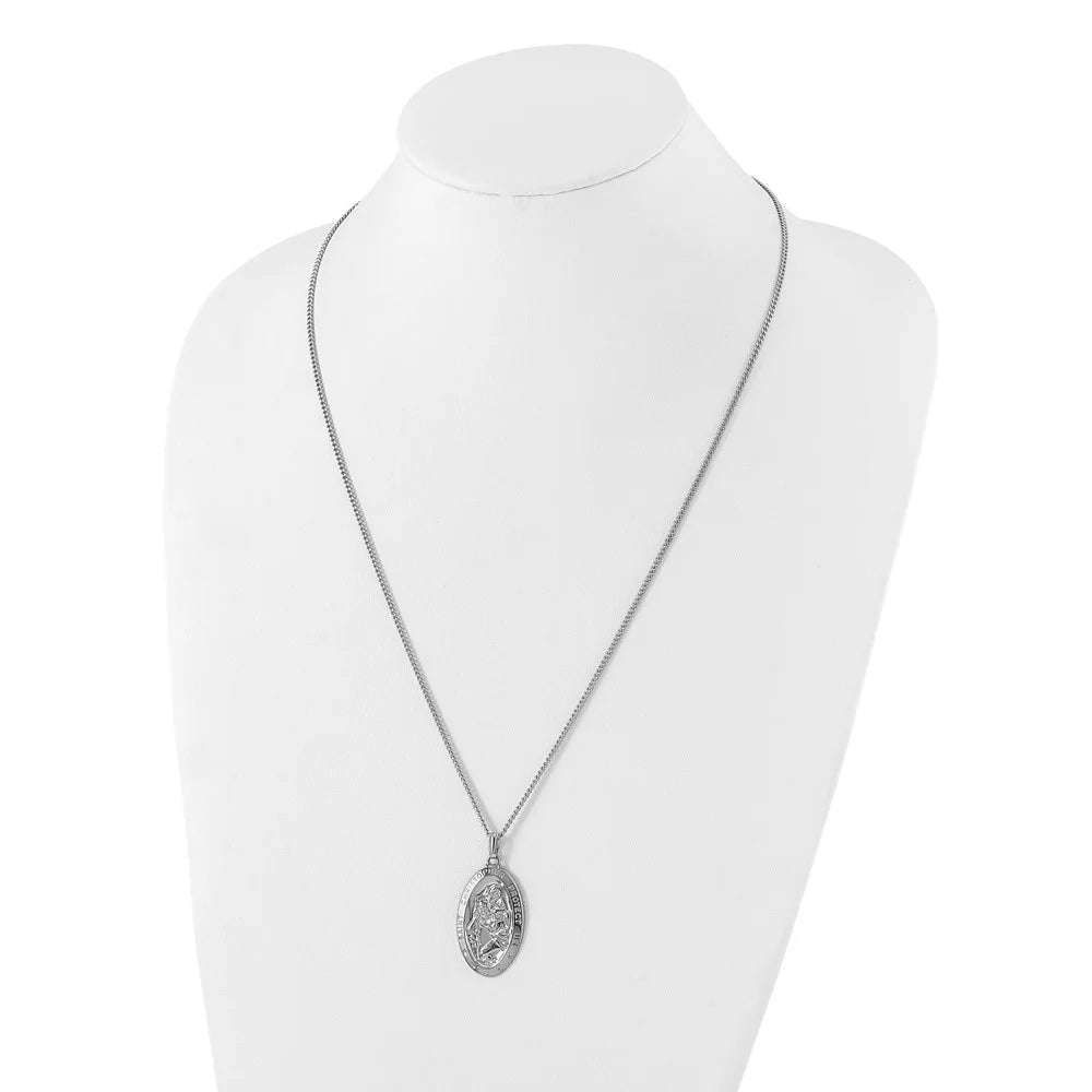 Rhodium-plated Oval St. Christopher Medal Necklace O626767