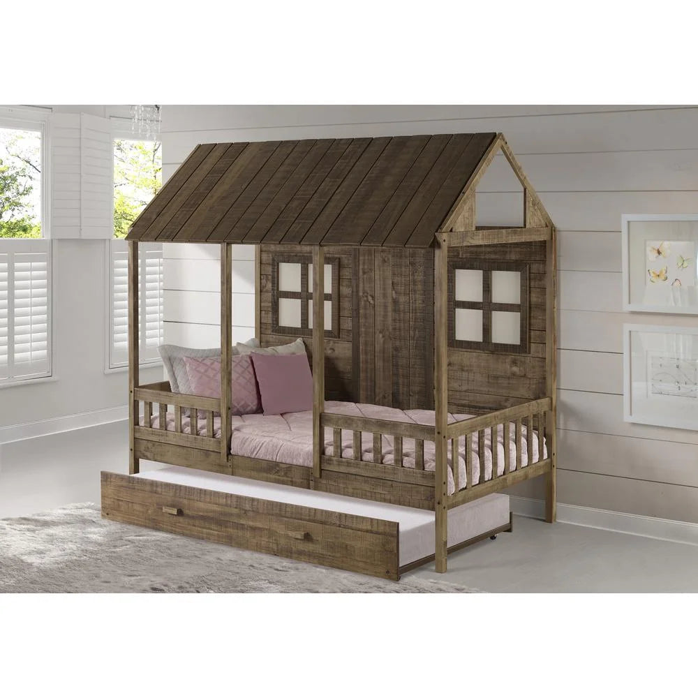 Rustic Driftwood Kids Front Porch Trundle Q839