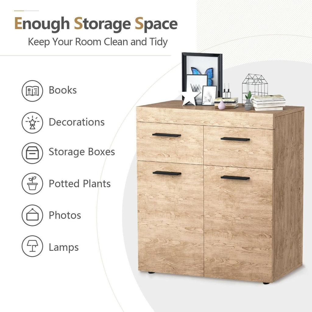 Oak Storage Cabinet with 2 Drawers Doors and Shelves K458073