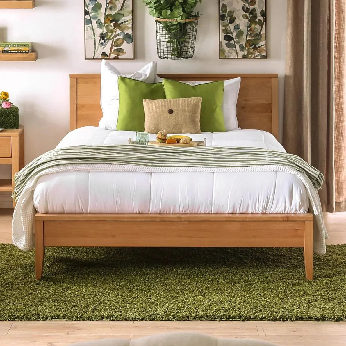 Light Oak Solid Wood Queen Bed E40261