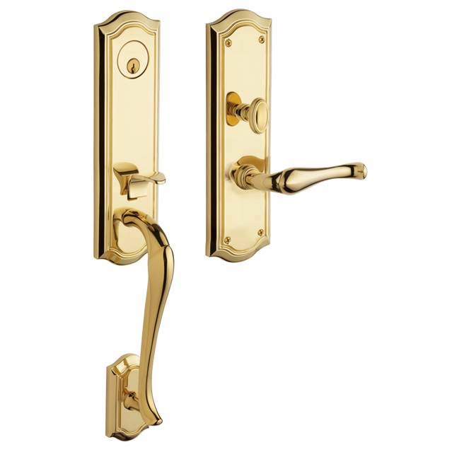 Satin Brass and Black Left Hand Single Cylinder Mortise Entry Handleset X64431