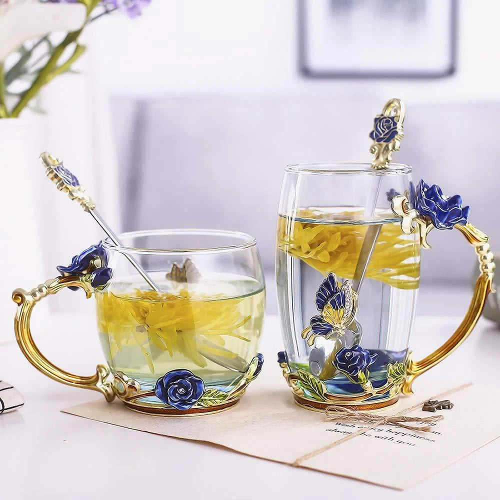Lead-free Glass Coffee Mugs Tea Cup with Steel Spoon R378