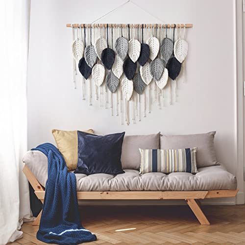 Macrame Wall Hanging Leaf Woven Tapestry Feather Handmade Wall Art 16.5"x29.5" X870