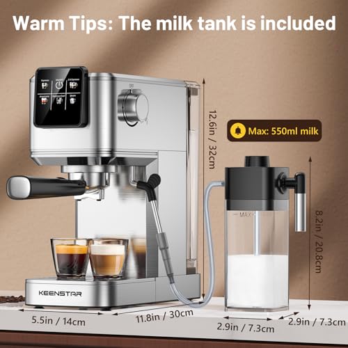 Espresso Coffee Machine with Milk Tank, 20Bar, Touch Screen, Steam Wand Q156
