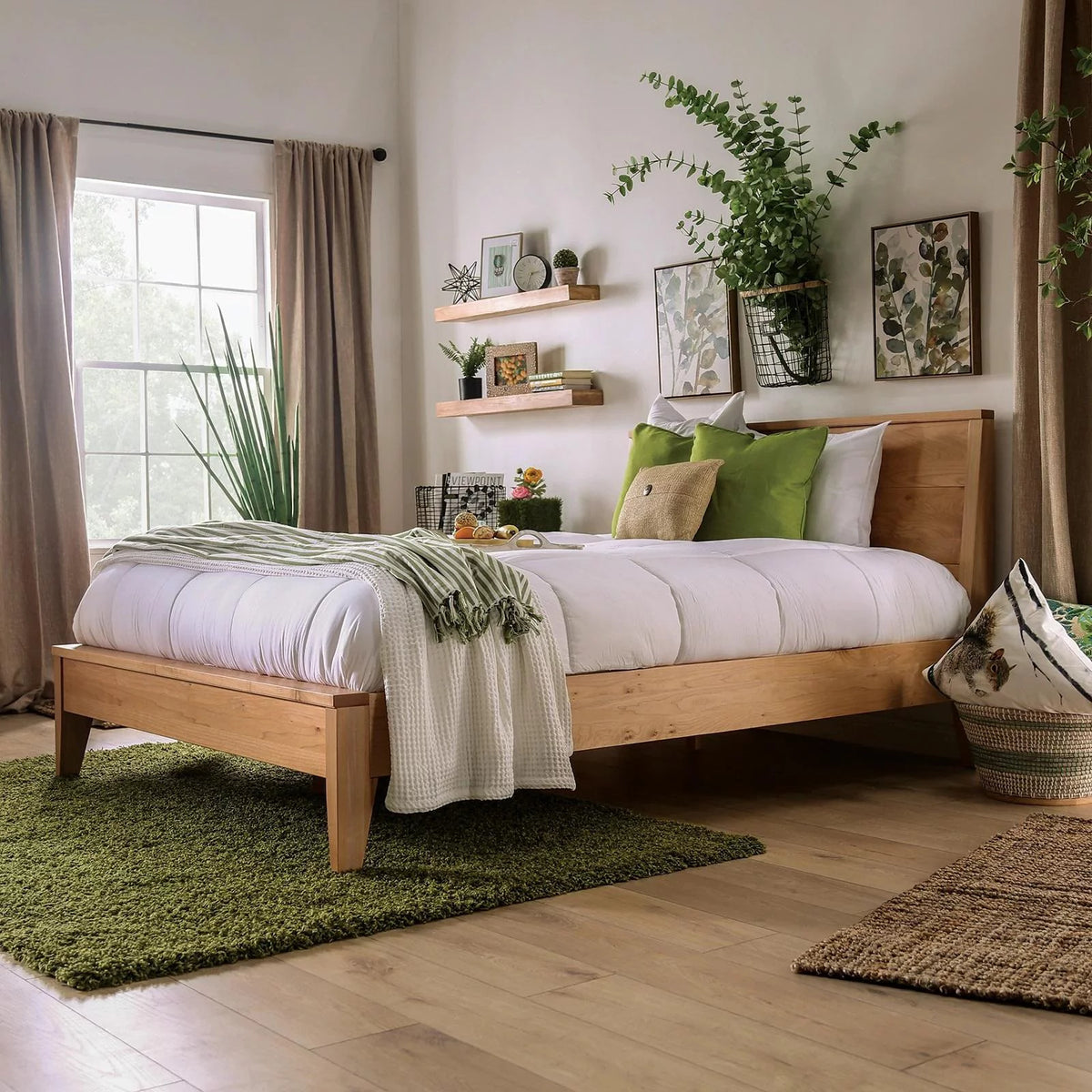 Light Oak Solid Wood Queen Bed E40261