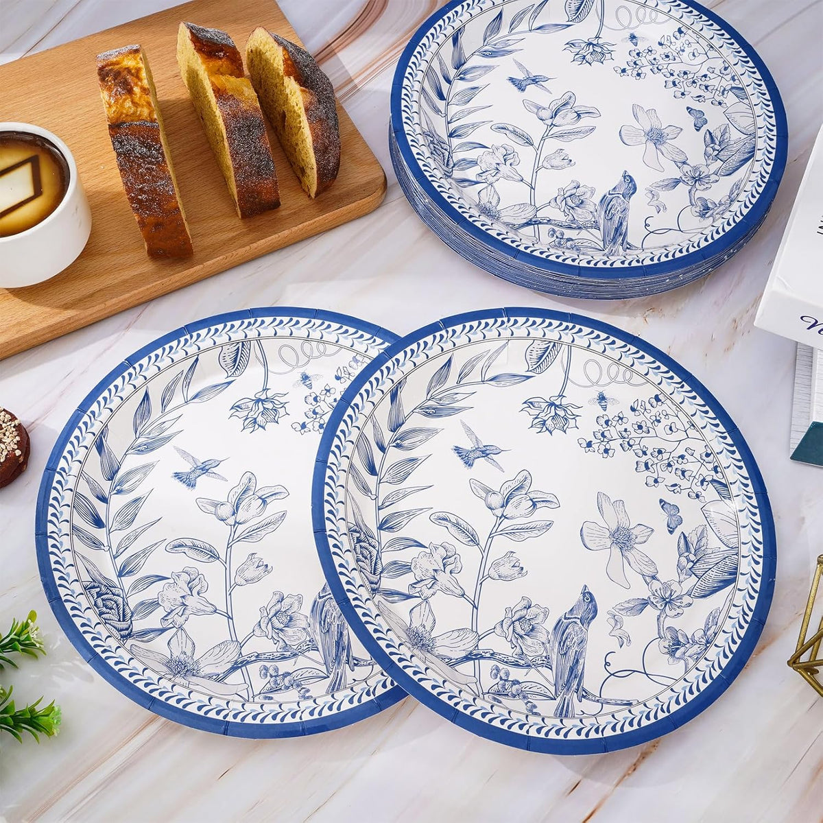 24Pcs Blue White 9 Inch Disposable Paper Plates Q1068