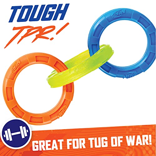 10.5in Rubber 3-Ring Tug Dog Toy, Blue/Green/Orange W957
