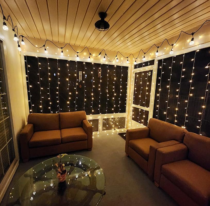 306 LED Curtain Lights with 18 Hang Down String Lights F806