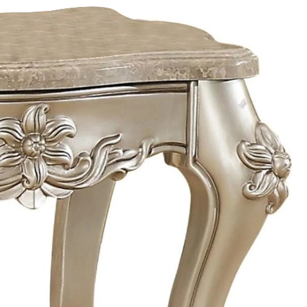 Marble Top End Table with Engraved Wood Feet P7563