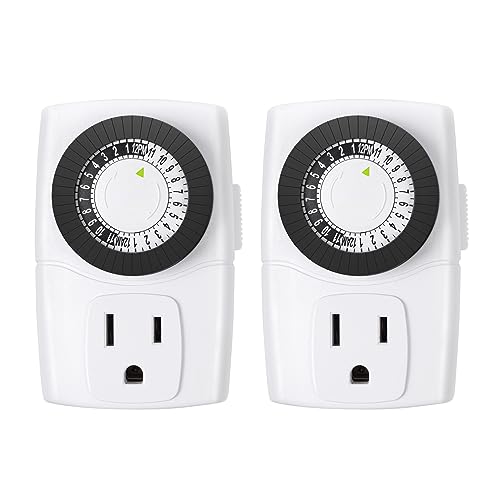 Indoor 24-Hour Mechanical Outlet Timer, 3-Prong, 2-Pack V85429