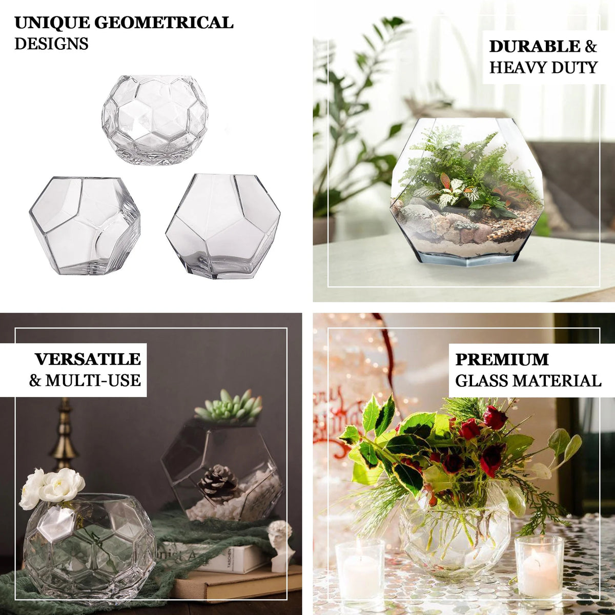 2 Pack 5" Clear Honeycomb Glass Vases S9050