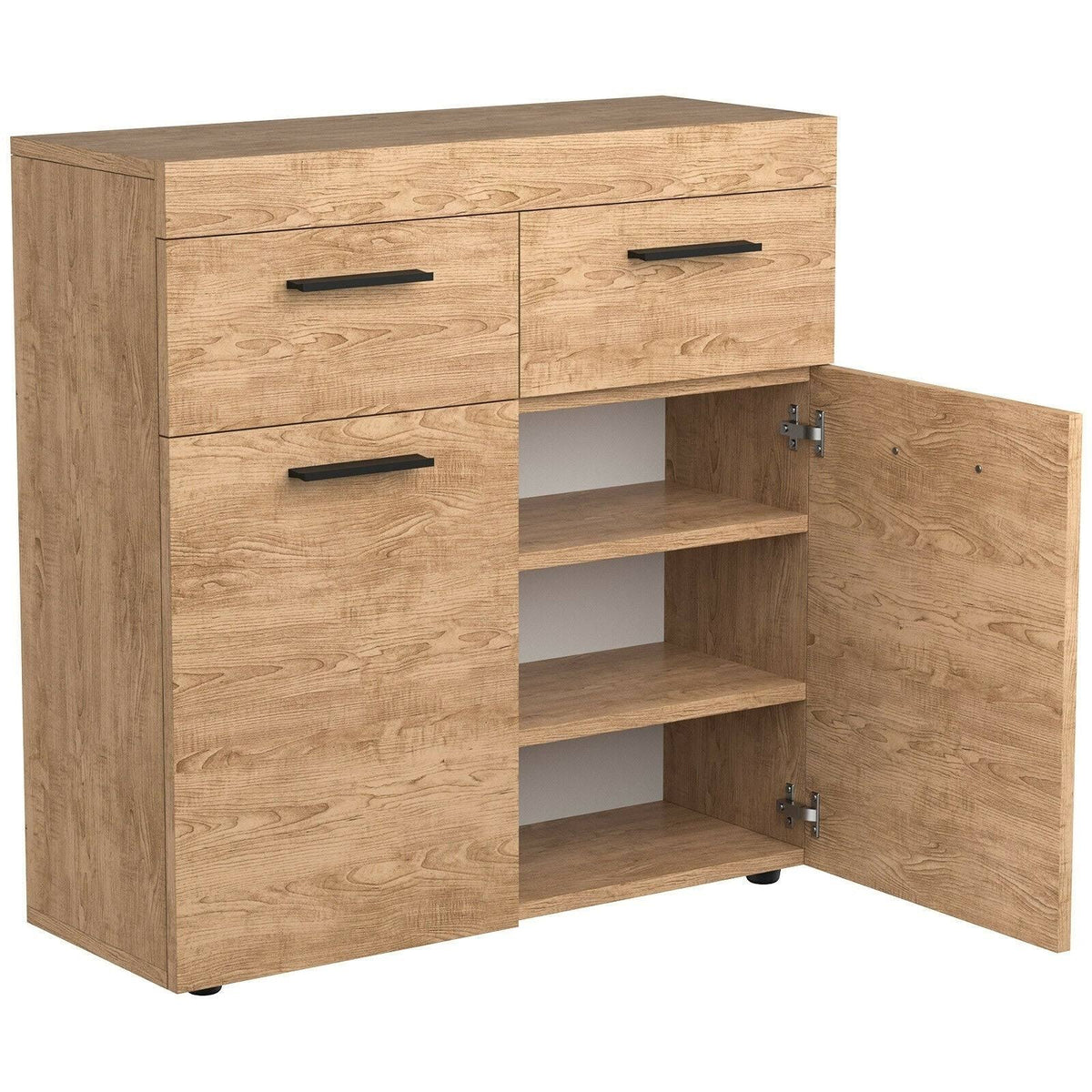 Oak Storage Cabinet with 2 Drawers Doors and Shelves K458073