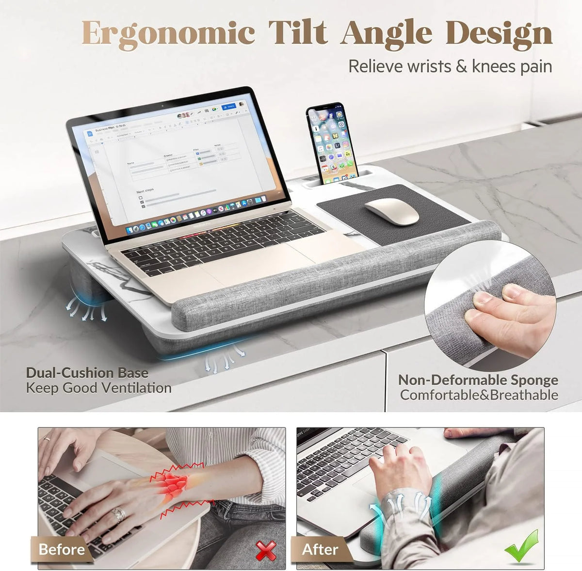 Foldable Lap Desk with Mouse Pad and Storage Drawer, Fits Up to 17" Laptop C5227