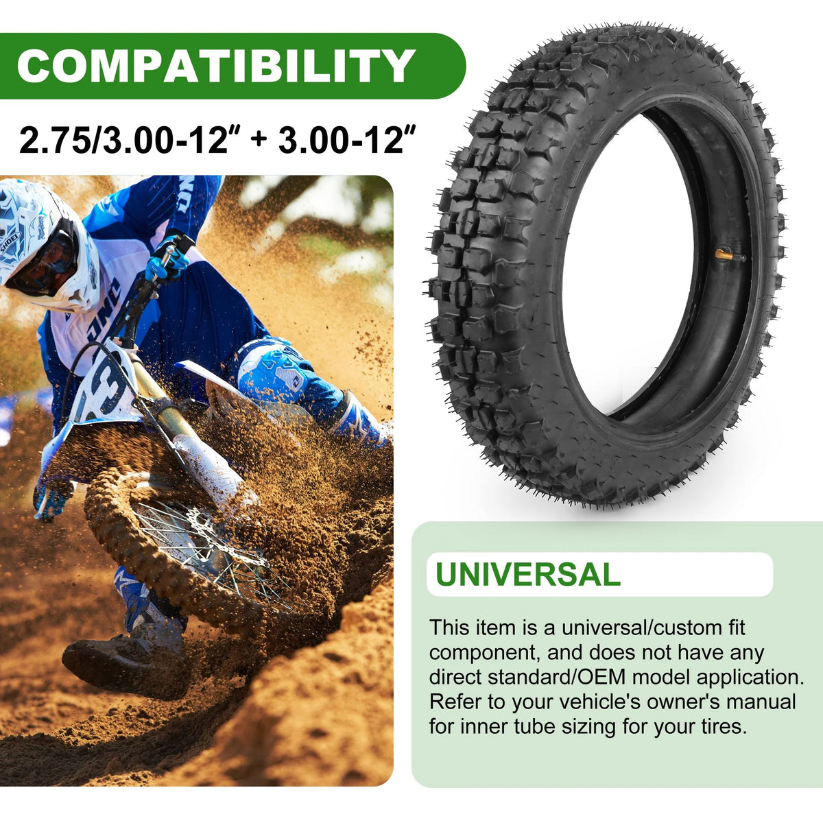 3.00-12 Dirt Bike Tire and Inner Tube Set A619