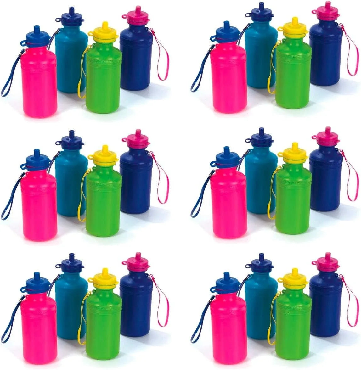 144 Pack Reusable Water Bottles, 7.5 Inch, 18 Ounces, Neon Color E2550