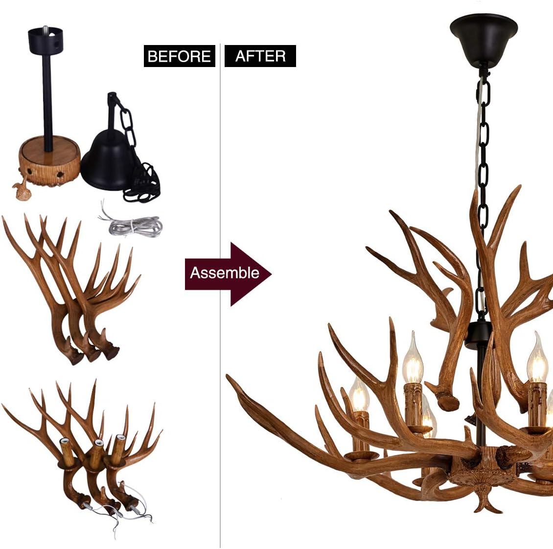 Resin Antler Chandelier, 6 Light Ceiling Light B858824
