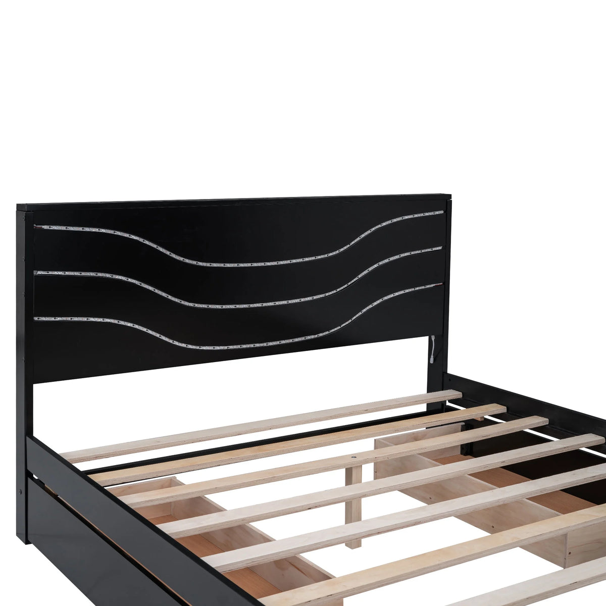 Queen Size Platform Bed with LED Light and 4 Storage Drawers Y8967
