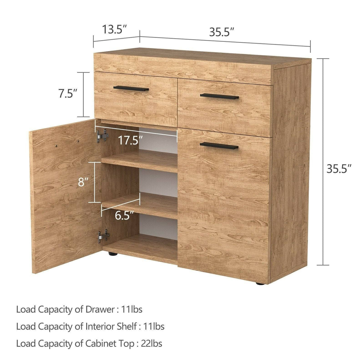 Oak Storage Cabinet with 2 Drawers Doors and Shelves K458073