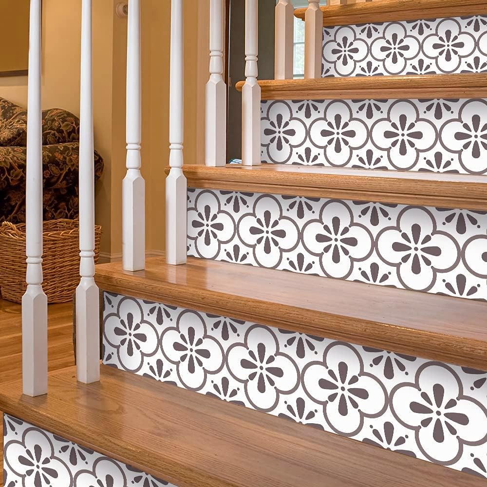 14 PCS Peel and Stick Vinyl Staircase Sticker Decals, Moroccan Pattern B437984