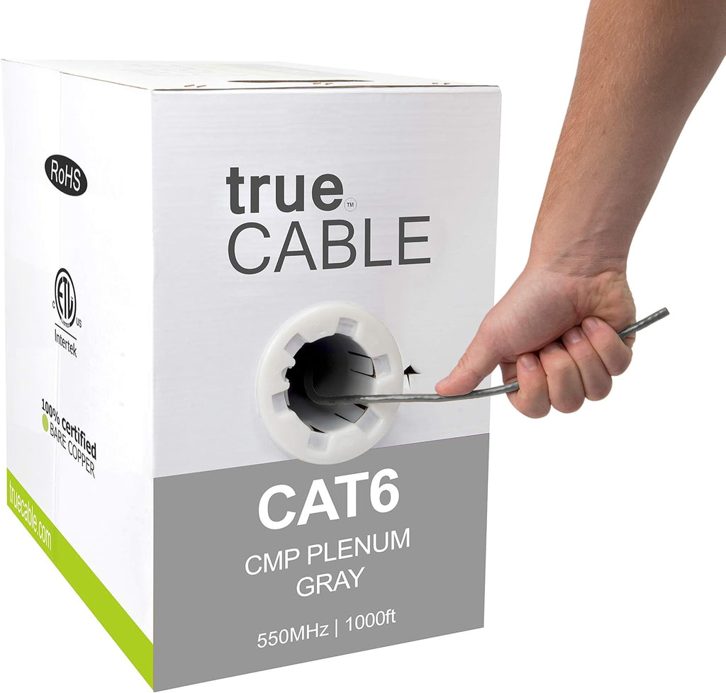 Cat6 Plenum 1000ft Blue 23AWG 4 Pair Solid Bare Copper 550MHz UTP Bulk Ethernet Cable C717389