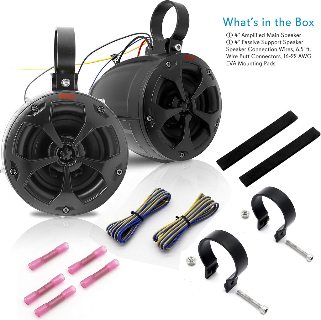4” Waterproof Bluetooth Speakers with Amplified Speaker System for ATV/UTV, Aux Input, Marine Grade Weatherproof, 12V Vehicles A12322