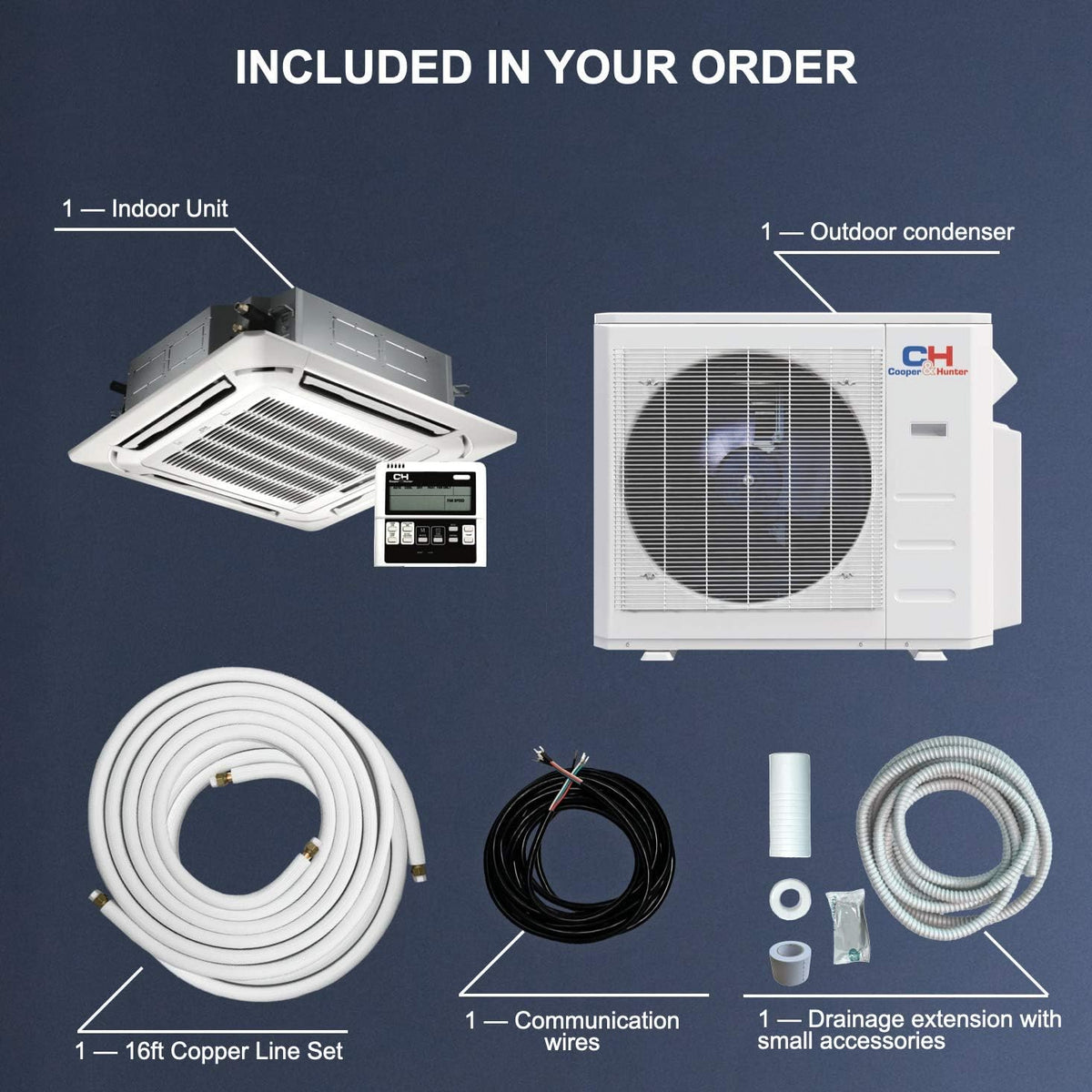 12,000 BTU Ceiling Cassette Mini Split AC/Heating System with Heat Pump B227