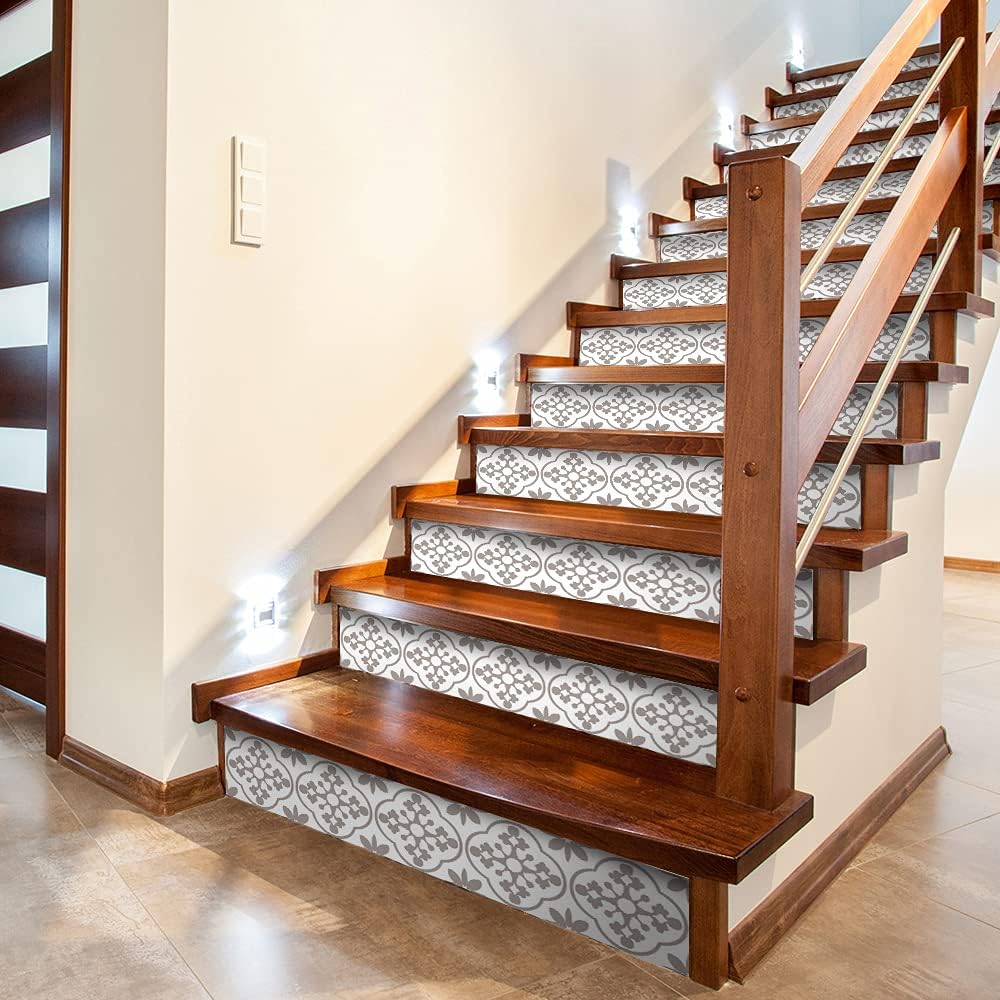14 PCS Peel and Stick Vinyl Staircase Sticker Decals, Moroccan Pattern B437984