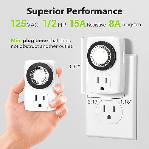 Indoor 24-Hour Mechanical Outlet Timer, 3-Prong, 2-Pack V85429