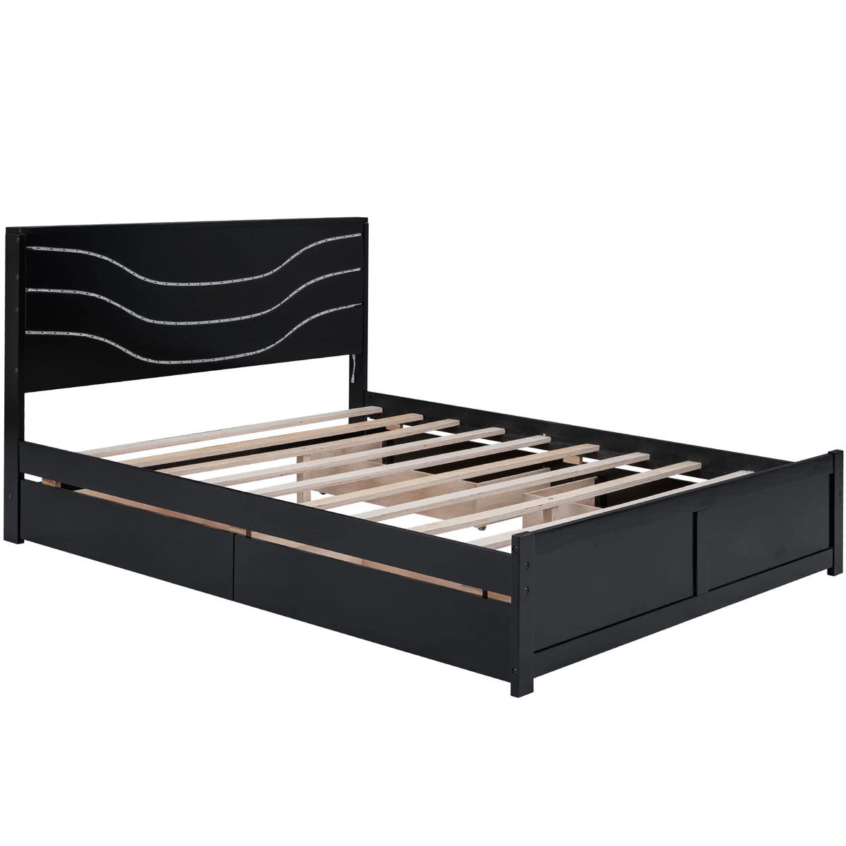Queen Size Platform Bed with LED Light and 4 Storage Drawers Y8967
