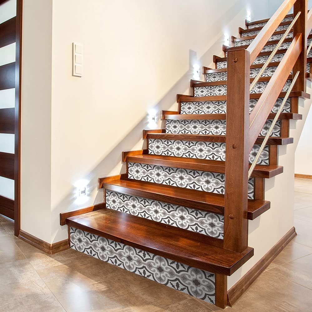 14 PCS Peel and Stick Vinyl Staircase Sticker Decals, Moroccan Pattern B437984
