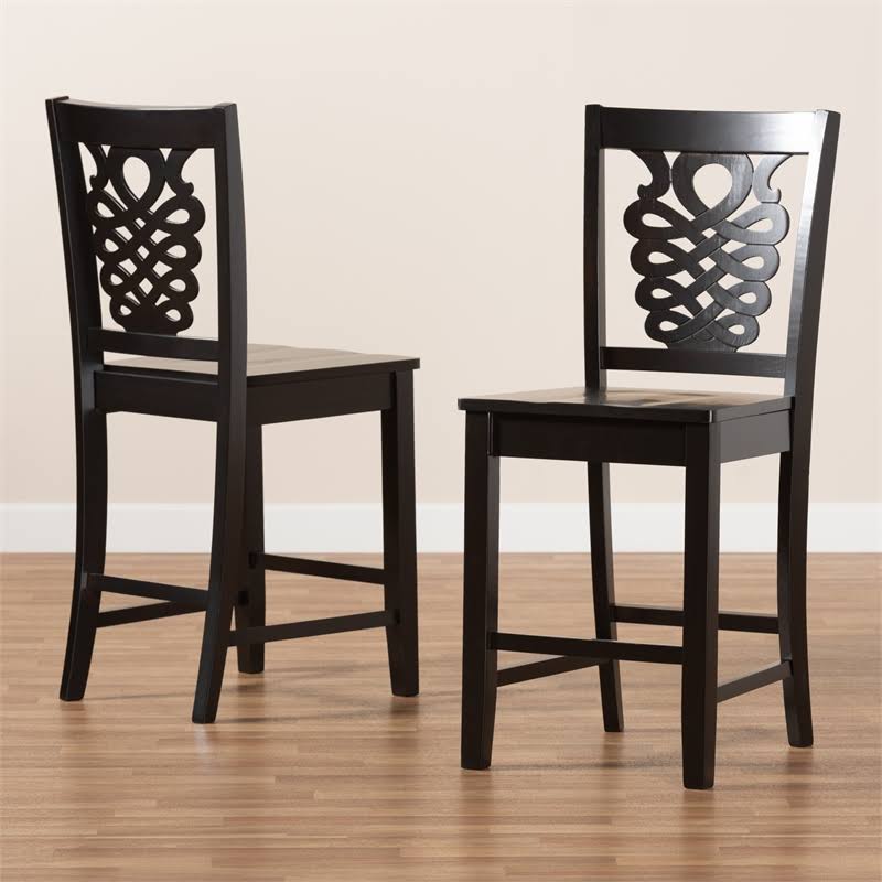 Dark Brown Wood 2-Piece Counter Stool Set W564596
