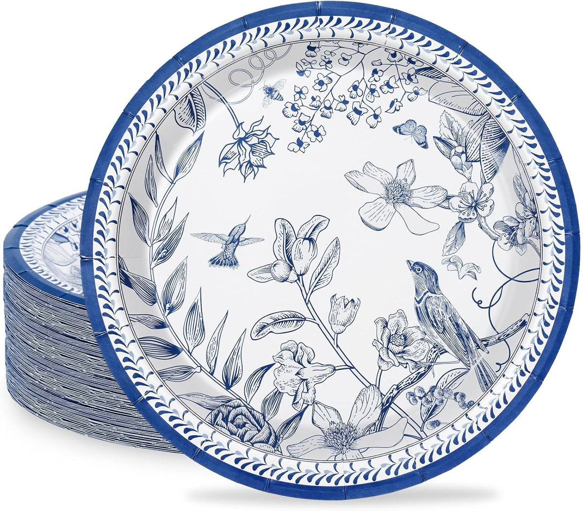 24Pcs Blue White 9 Inch Disposable Paper Plates Q1068