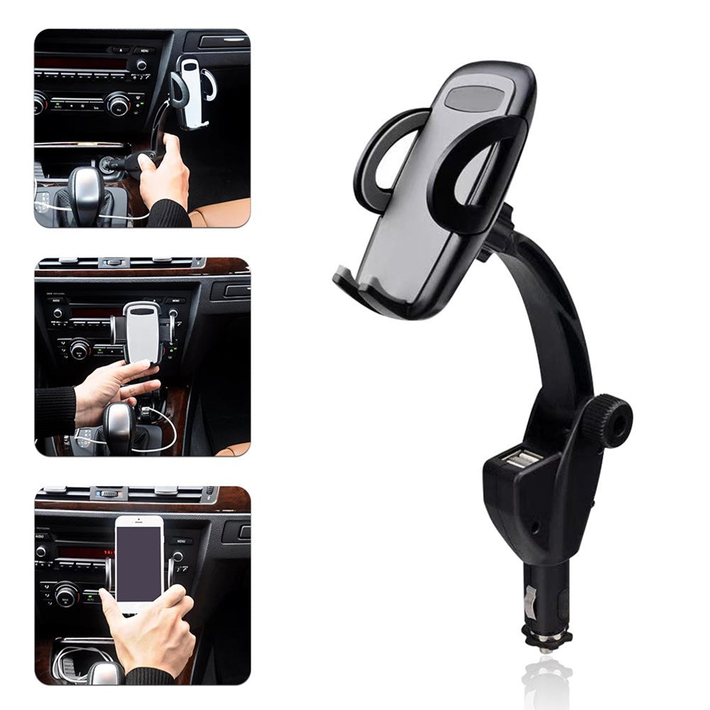 Black Car Phone Mount Charger with Cradle & 3A Dual USB Port I401