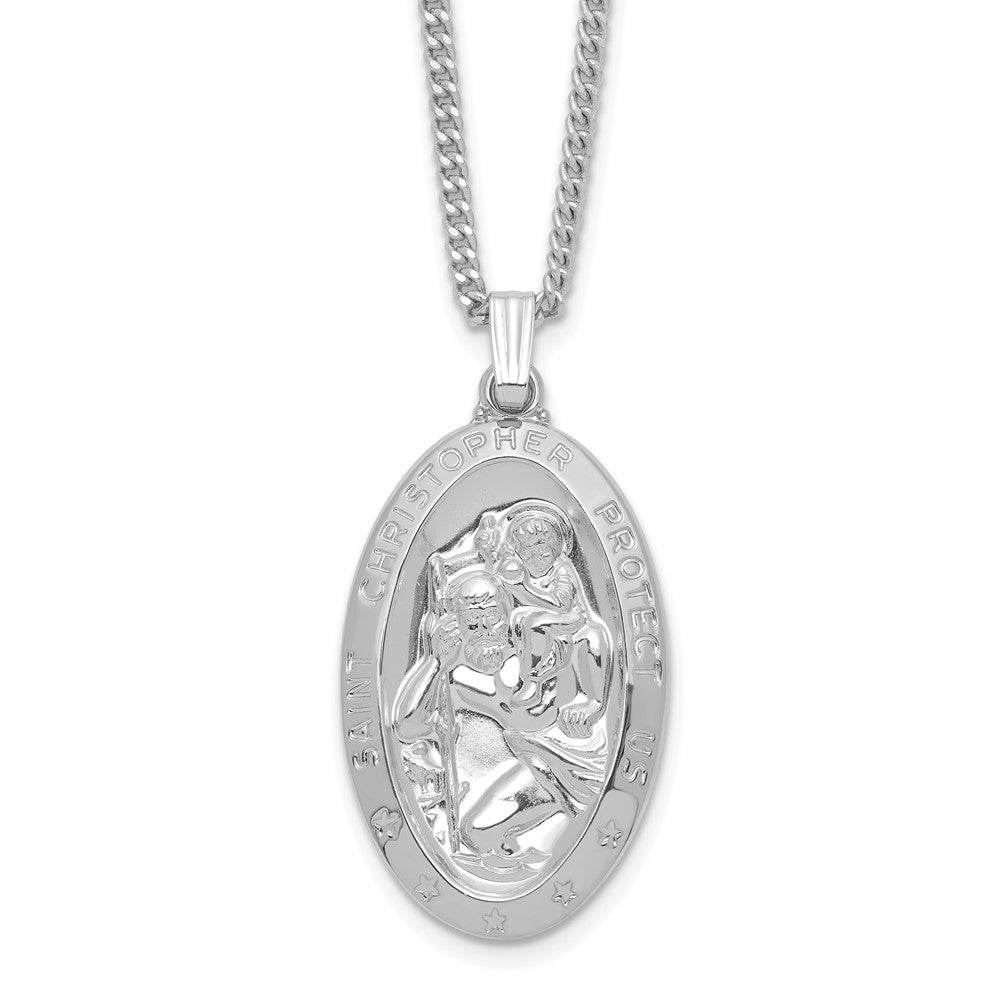Rhodium-plated Oval St. Christopher Medal Necklace O626767