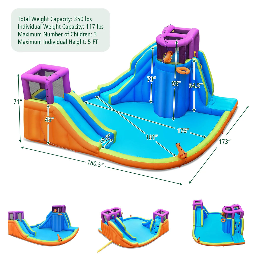 6 in 1 Inflatable Dual Slide Water Park Climbing Bouncer with 750W Blower I585818