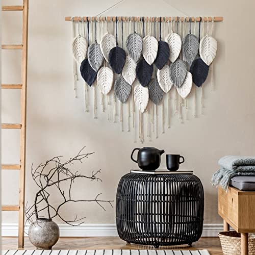 Macrame Wall Hanging Leaf Woven Tapestry Feather Handmade Wall Art 16.5"x29.5" X870