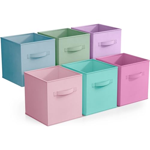 11 Inch Fabric Storage Cubes, 6 Collapsible Baskets with Handle Y93658
