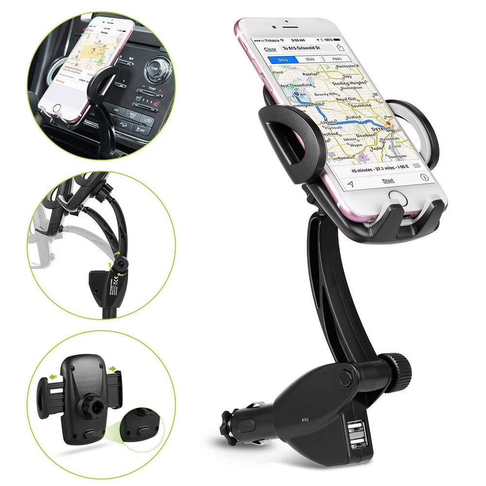 Black Car Phone Mount Charger with Cradle & 3A Dual USB Port I401