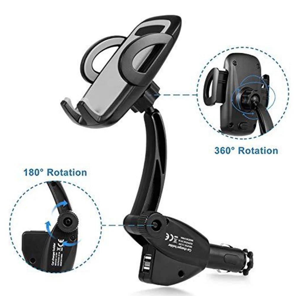 Black Car Phone Mount Charger with Cradle & 3A Dual USB Port I401