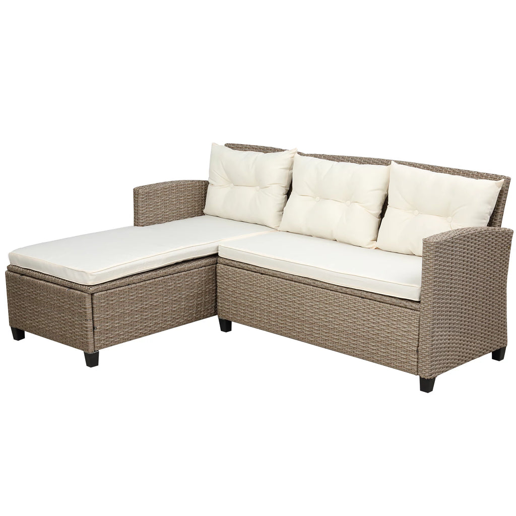 Beige Brown 4 Piece Wicker Rattan Sectional Sofa F228