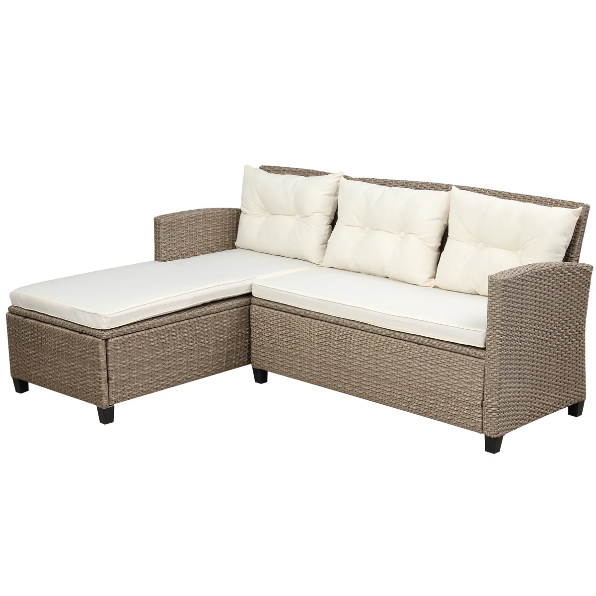 Beige Brown 4 Piece Wicker Rattan Sectional Sofa F228