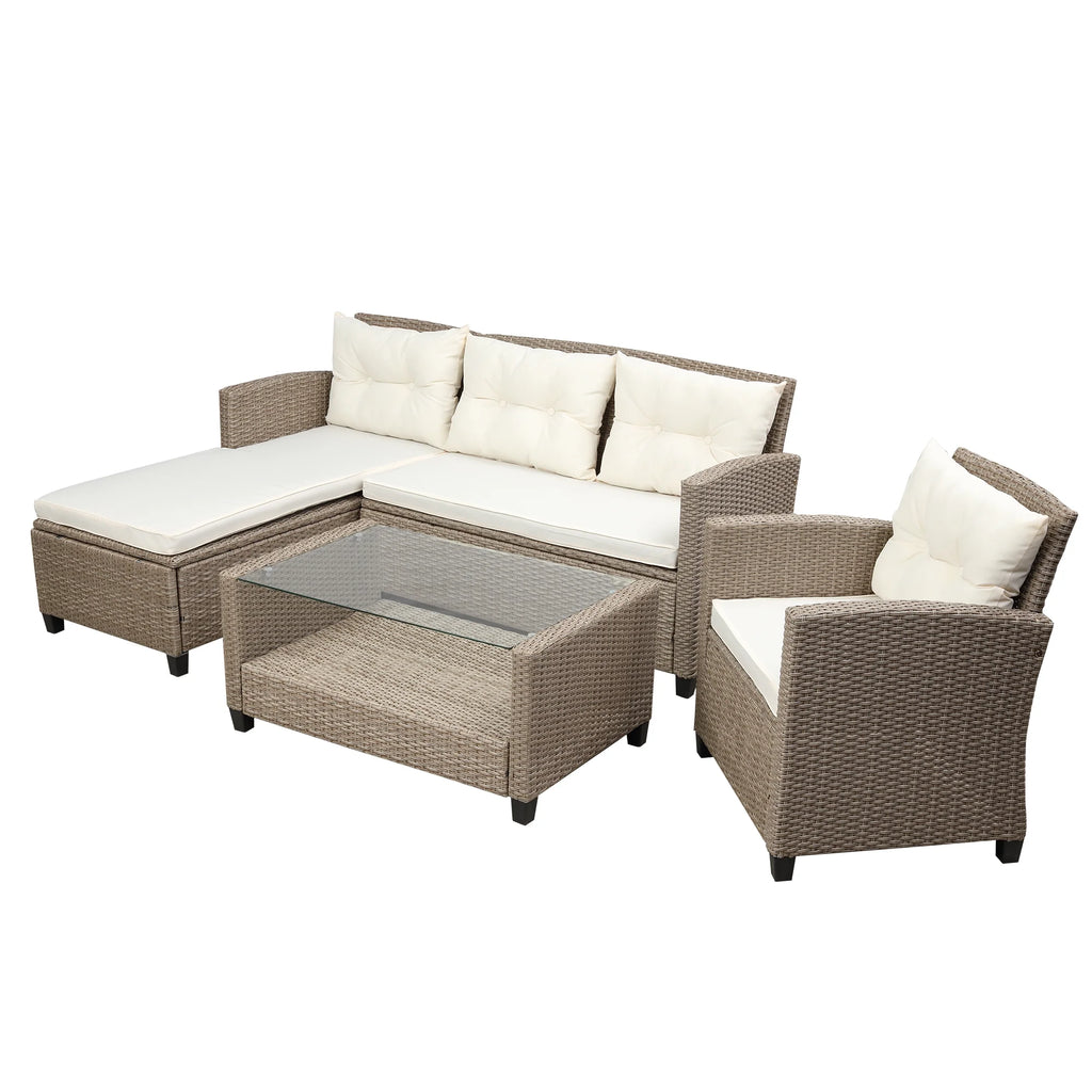 Beige Brown 4 Piece Wicker Rattan Sectional Sofa F228
