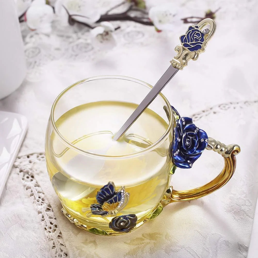 Lead-free Glass Coffee Mugs Tea Cup with Steel Spoon R378