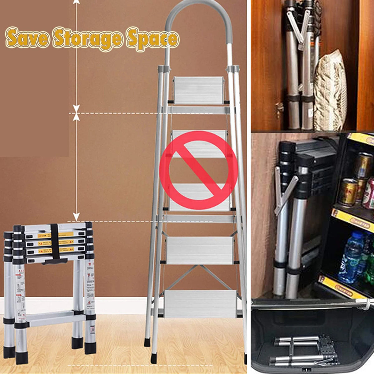 6+7 Steps Aluminium 2 Ways Combination Ladder with Handrail I163