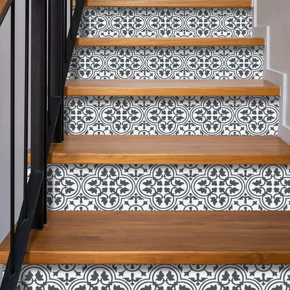 14 PCS Peel and Stick Vinyl Staircase Sticker Decals, Moroccan Pattern B437984