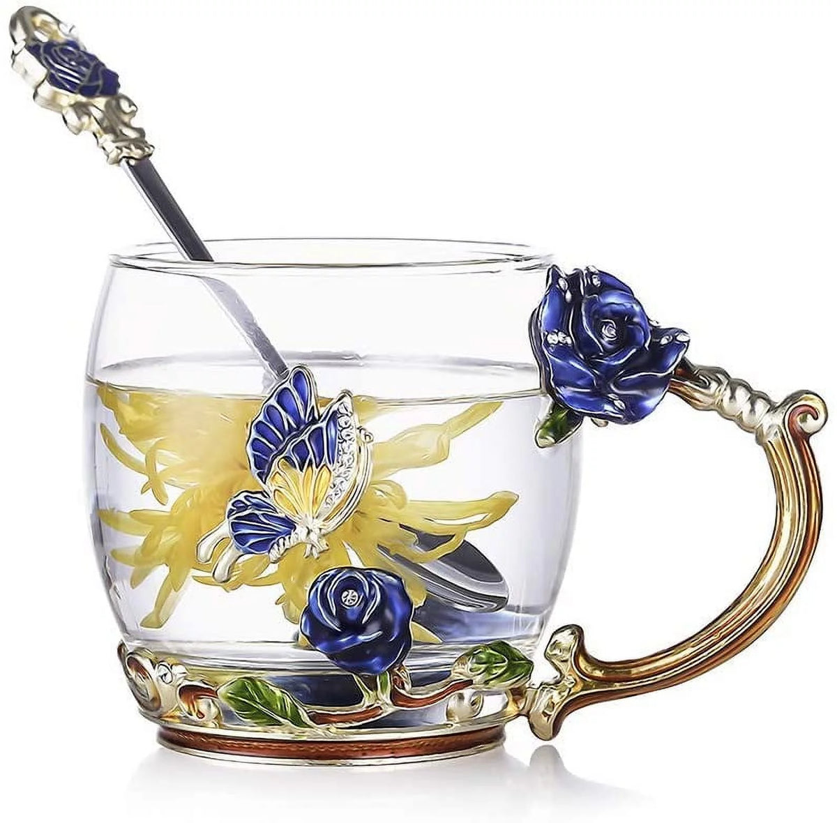 Lead-free Glass Coffee Mugs Tea Cup with Steel Spoon R378