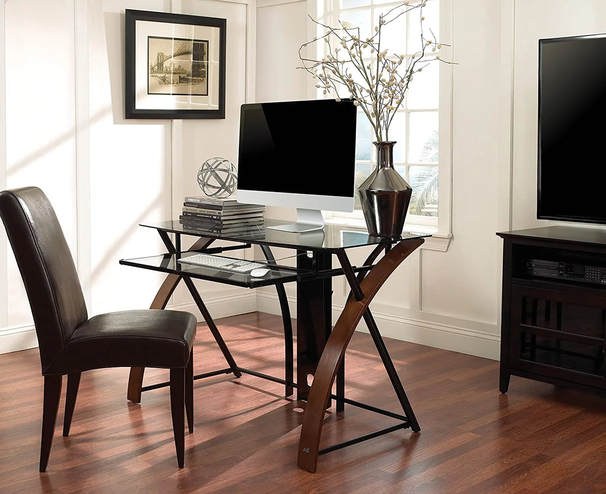 Curved Wood Computer Desk with Keyboard Tray N22912