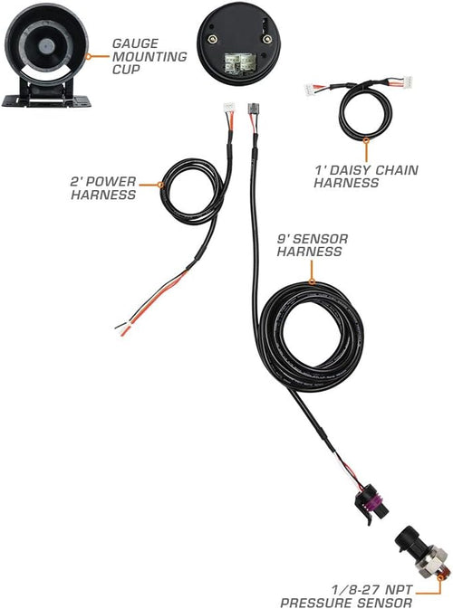 10 Color 100 PSI Oil Pressure Gauge Kit with Electronic Sensor, Black Dial, Tinted Lens, 2-1/16" 52mm R274660