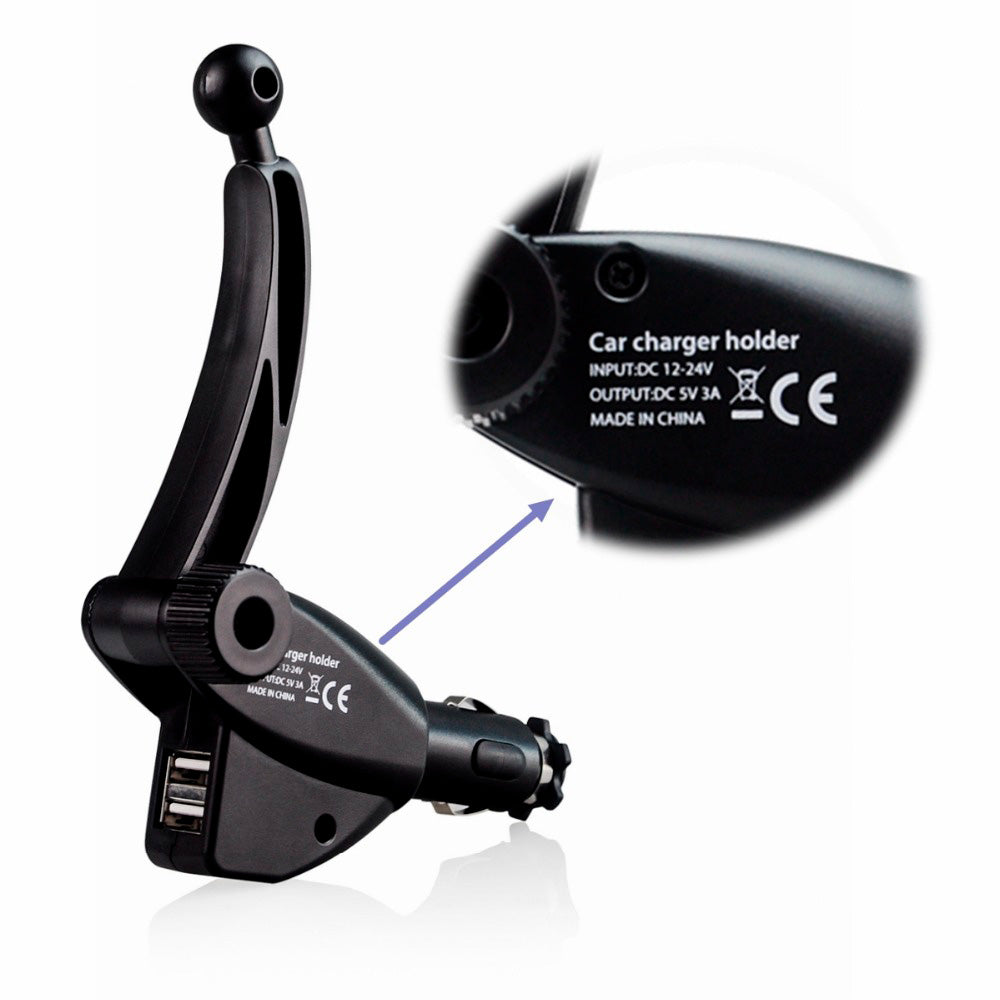 Black Car Phone Mount Charger with Cradle & 3A Dual USB Port I401